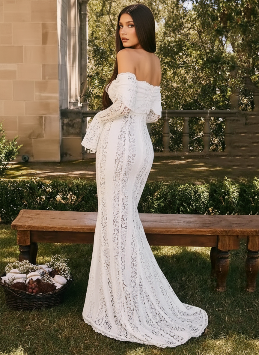 Moonlit Lace Off Shoulder Maxi Dress