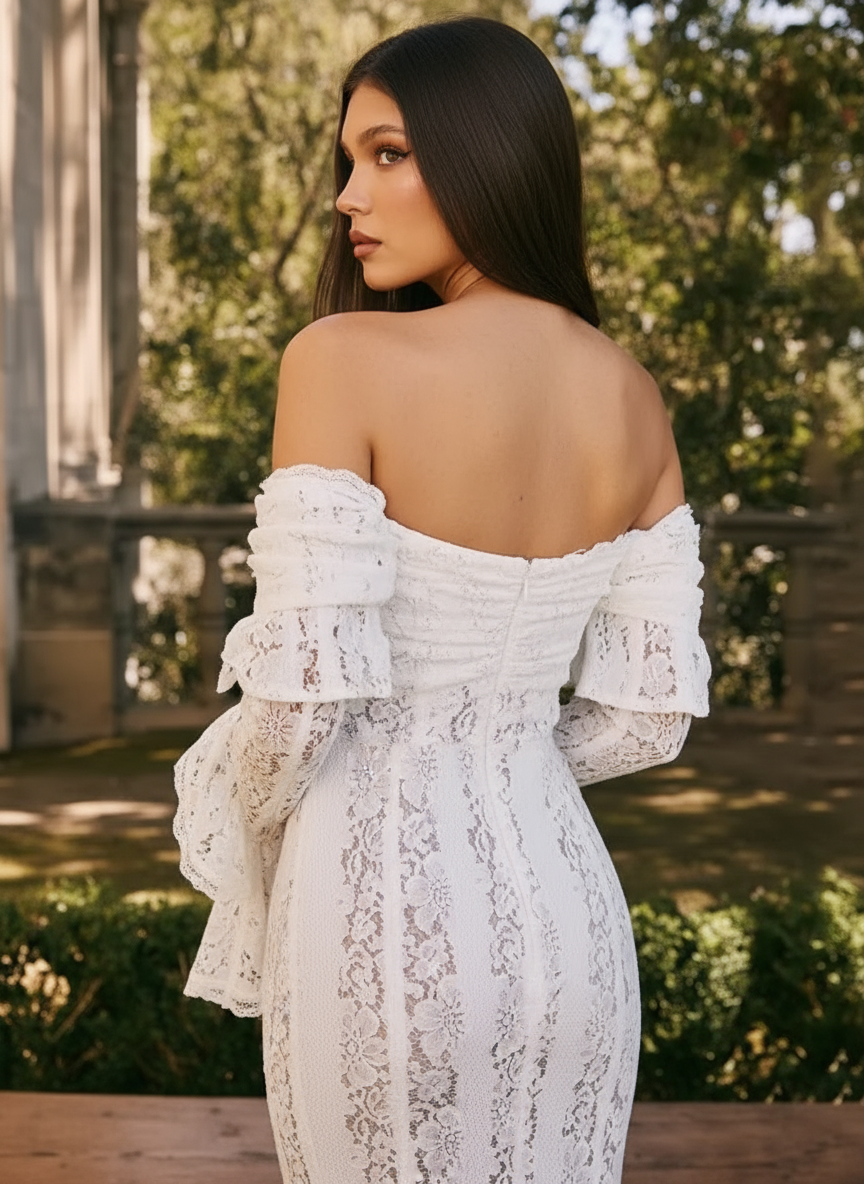 Moonlit Lace Off Shoulder Maxi Dress