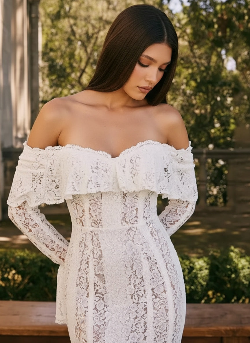 Moonlit Lace Off Shoulder Maxi Dress