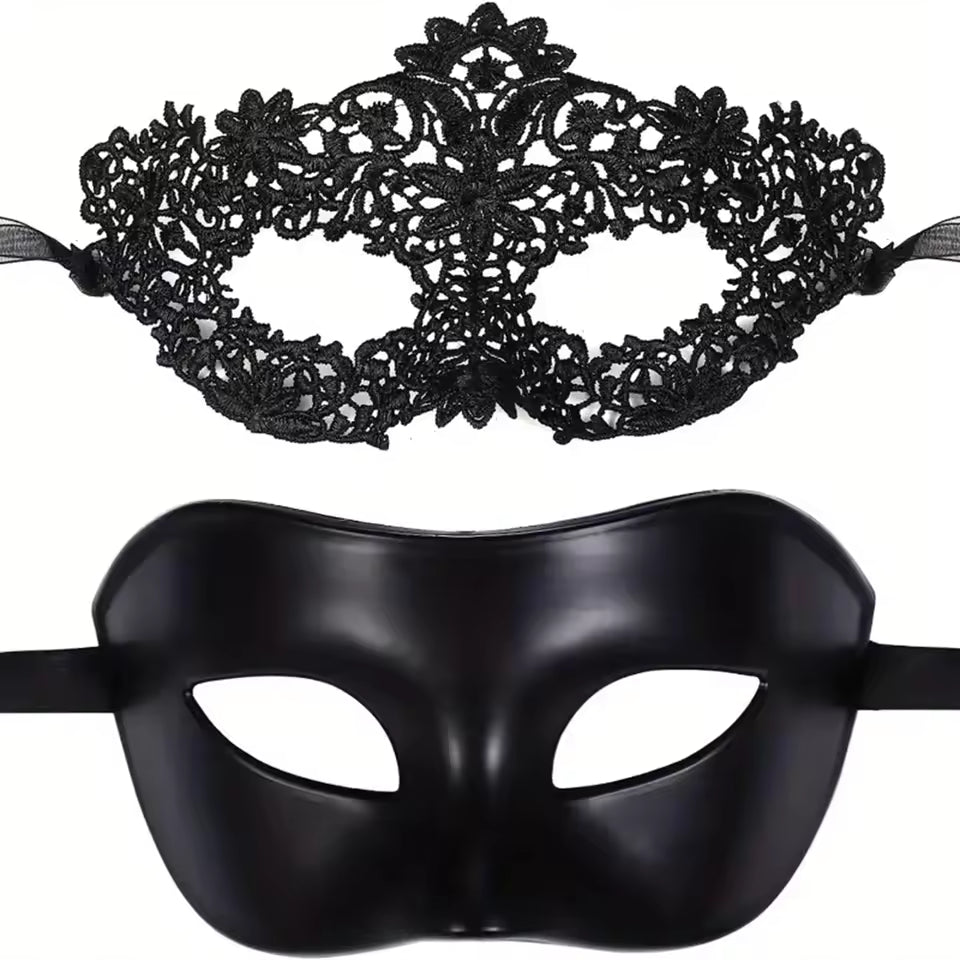 Elegant Black Lace Masquerade Mask Set – 2 Pieces