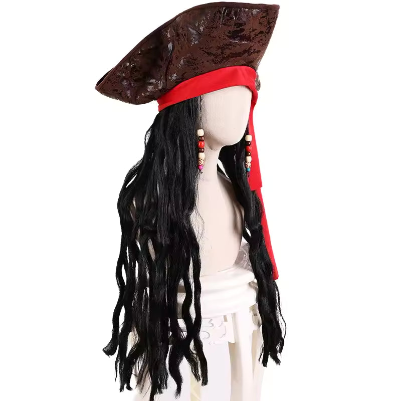 Pirate Captain Jack Sparrow Wig and Hat Set – Cosplay Accessory for Adults