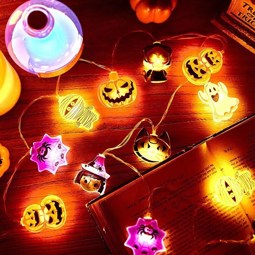 Halloween LED String Lights – Pumpkin, Ghost & Spider Web Hanging Lamps