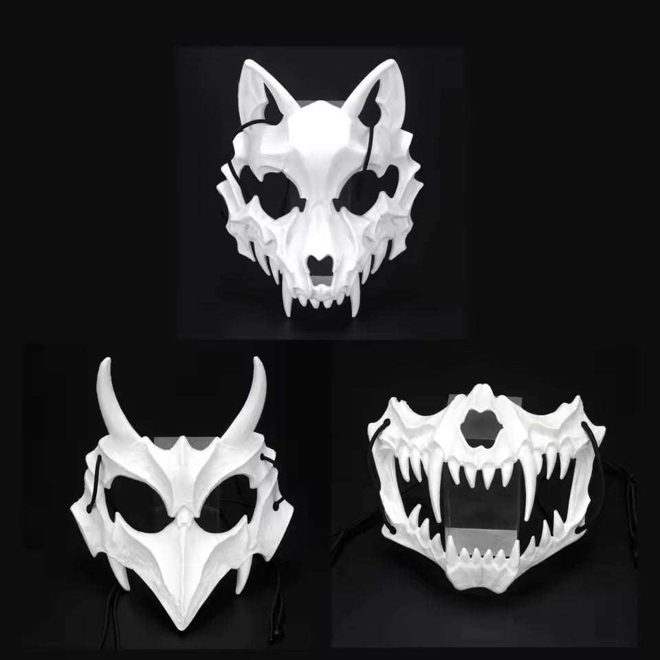 Fierce Half Face Mask Collection — Dragon, Wolf, Tengu & Skull Styles