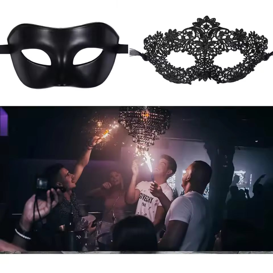 Elegant Black Lace Masquerade Mask Set – 2 Pieces