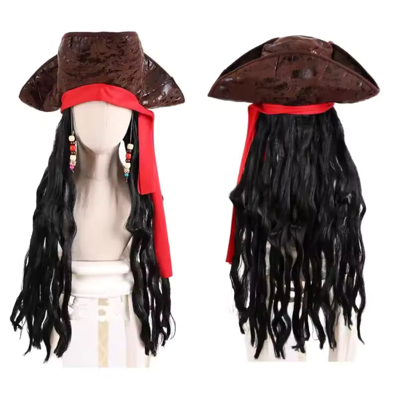 Pirate Captain Jack Sparrow Wig and Hat Set – Cosplay Accessory for Adults