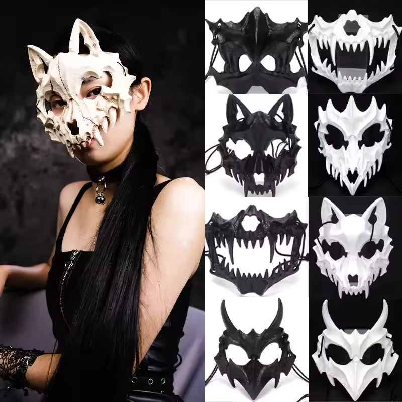Fierce Half Face Mask Collection — Dragon, Wolf, Tengu & Skull Styles
