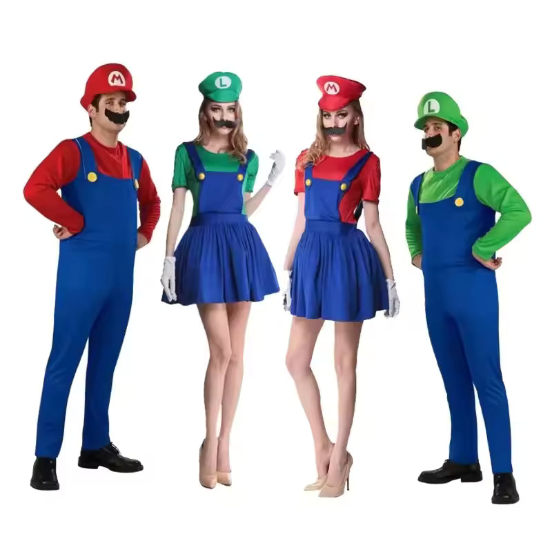 Super Luigi Brothers Cosplay Jumpsuit Beard & Hat Set