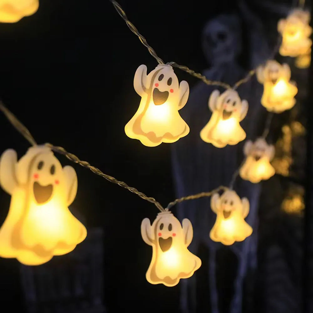 Halloween LED String Lights – Pumpkin, Ghost & Spider Web Hanging Lamps