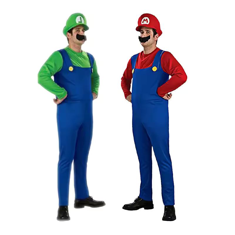 Super Luigi Brothers Cosplay Jumpsuit Beard & Hat Set