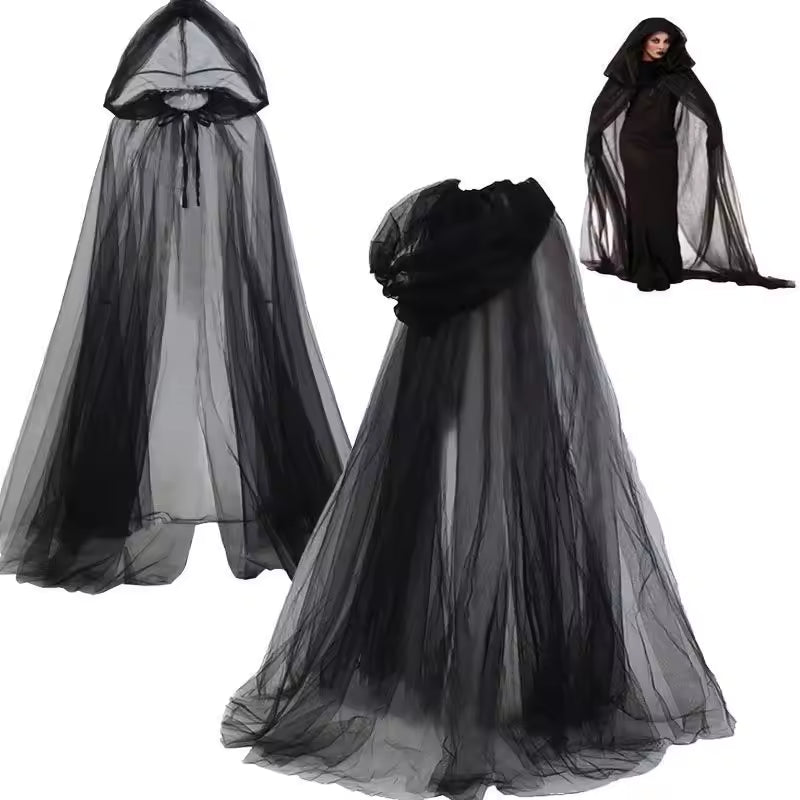 Black Double-Layer Bridal Witch Cloak – Vampire Cosplay Shawl