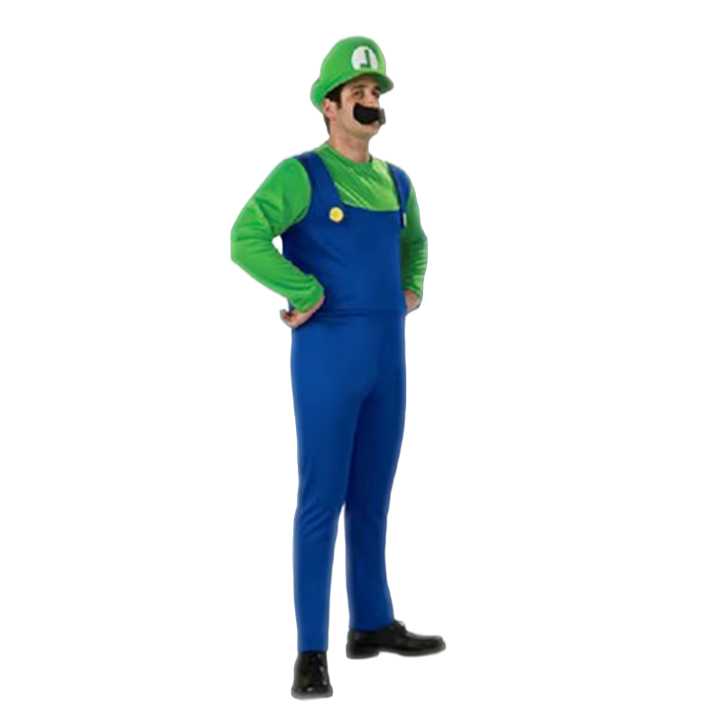 Super Luigi Brothers Cosplay Jumpsuit Beard & Hat Set