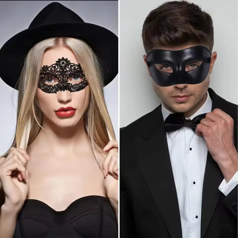 Elegant Black Lace Masquerade Mask Set – 2 Pieces