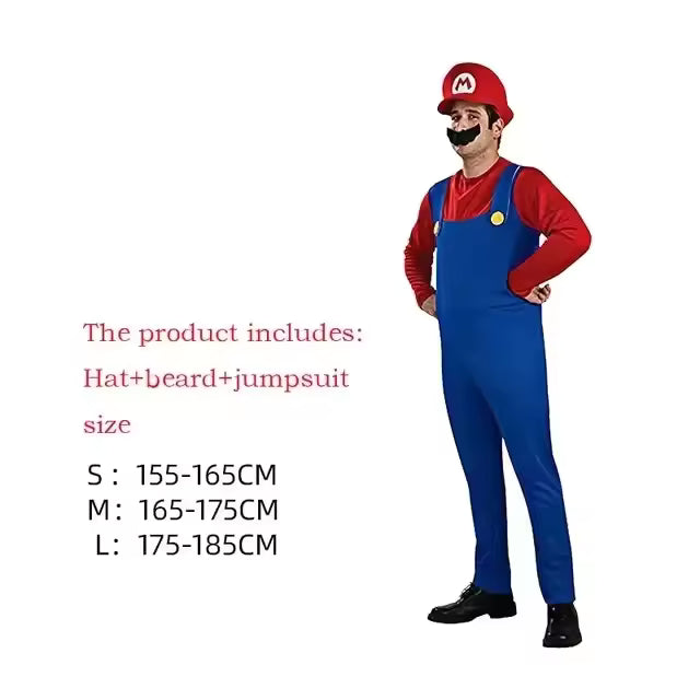Super Luigi Brothers Cosplay Jumpsuit Beard & Hat Set