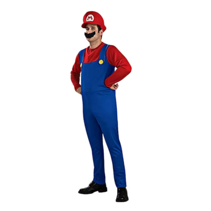 Super Luigi Brothers Cosplay Jumpsuit Beard & Hat Set