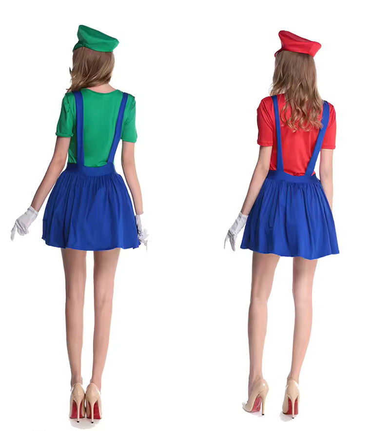 Super Luigi Brothers Cosplay Jumpsuit Beard & Hat Set