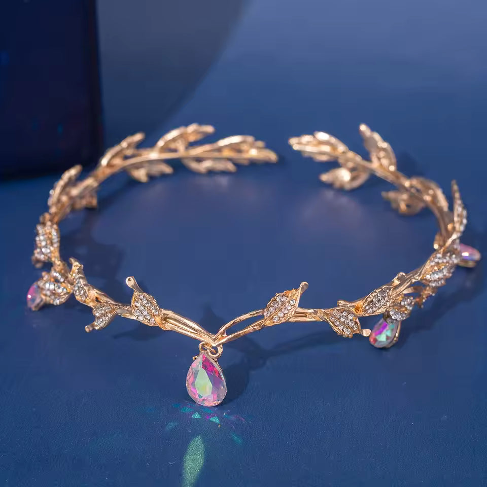 Vintage Fairy Crystal Leaf Elf Tiara Crown