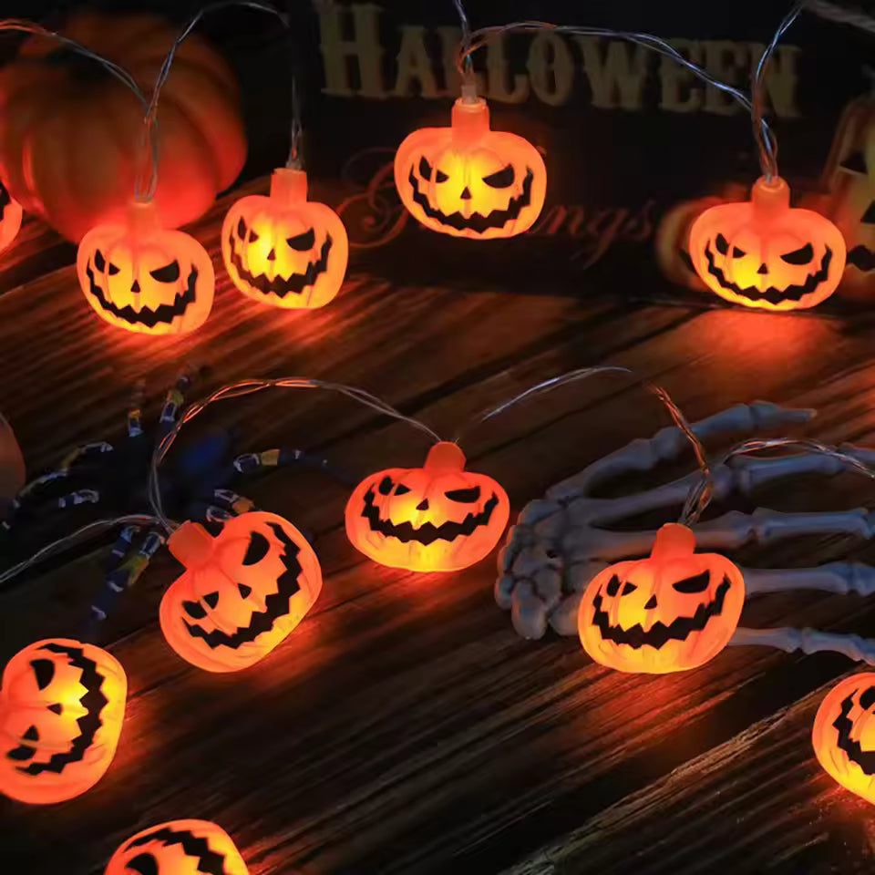 Halloween LED String Lights – Pumpkin, Ghost & Spider Web Hanging Lamps