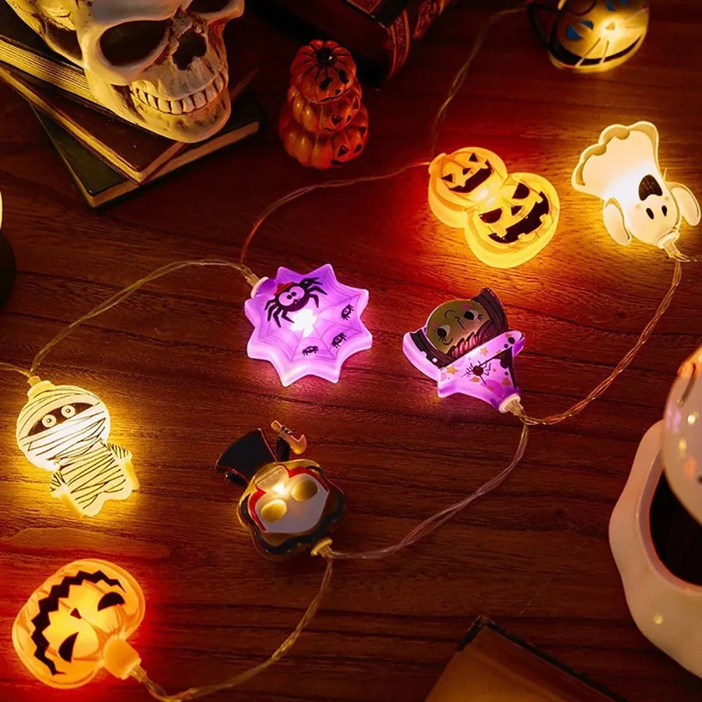 Halloween LED String Lights – Pumpkin, Ghost & Spider Web Hanging Lamps