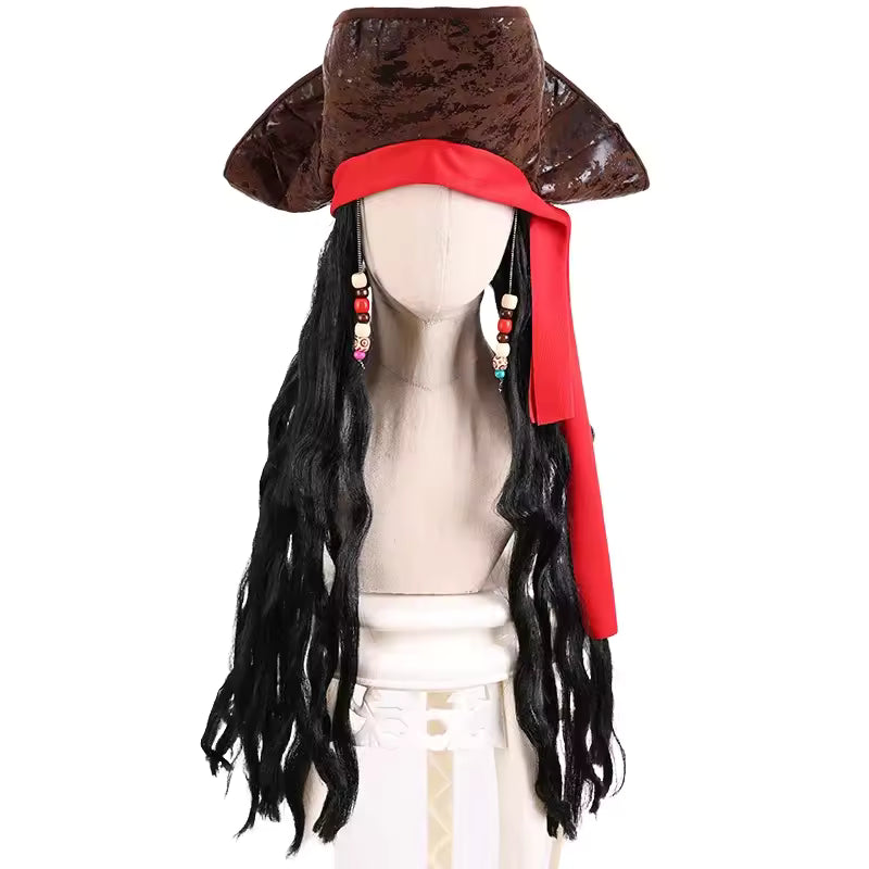 Pirate Captain Jack Sparrow Wig and Hat Set – Cosplay Accessory for Adults