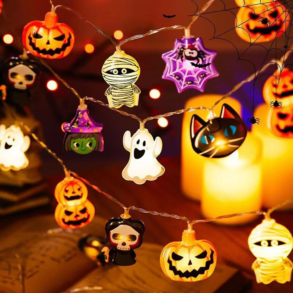 Halloween LED String Lights – Pumpkin, Ghost & Spider Web Hanging Lamps