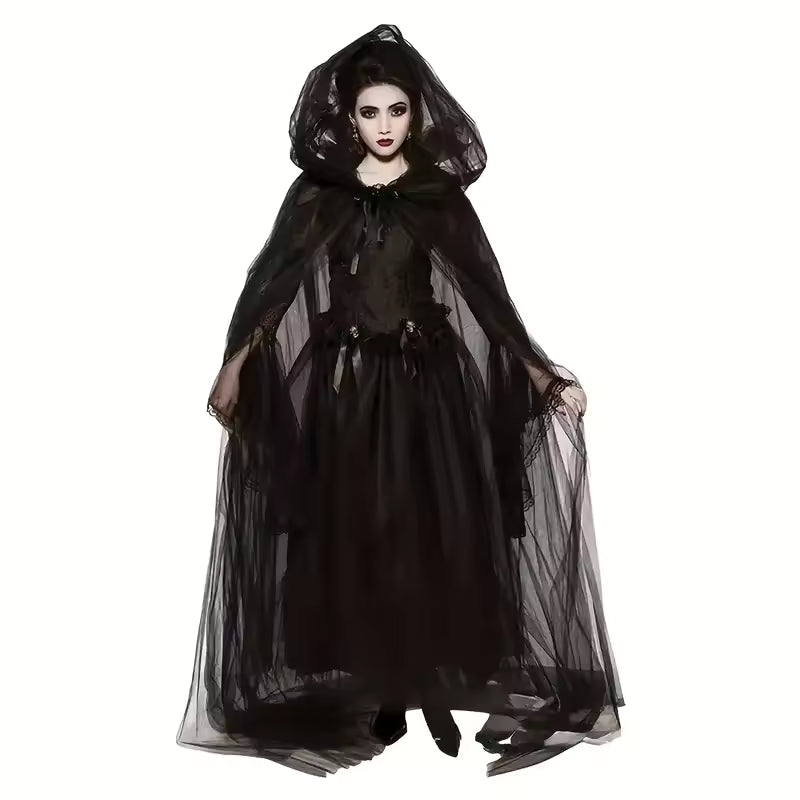 Black Double-Layer Bridal Witch Cloak – Vampire Cosplay Shawl