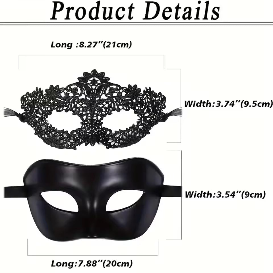 Elegant Black Lace Masquerade Mask Set – 2 Pieces