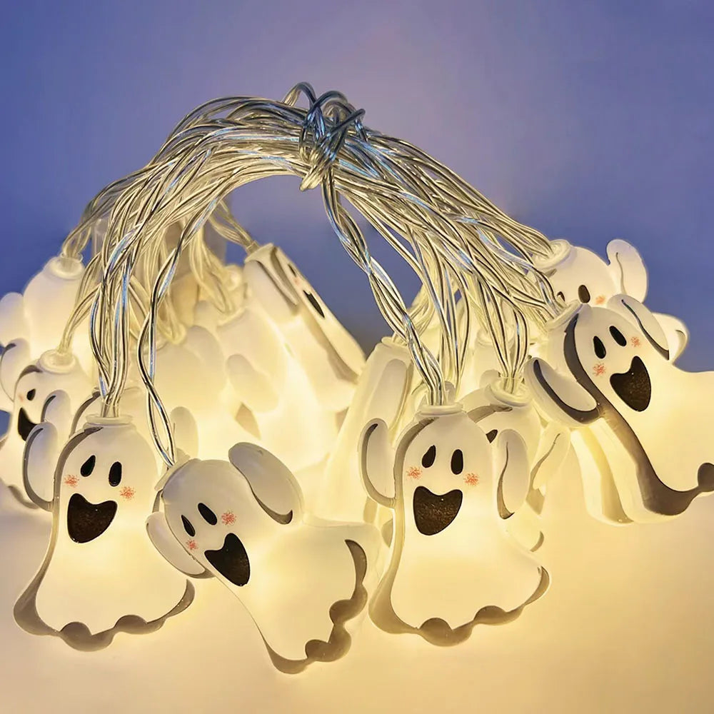 Halloween LED String Lights – Pumpkin, Ghost & Spider Web Hanging Lamps