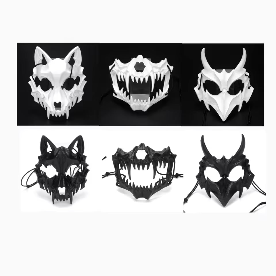 Fierce Half Face Mask Collection — Dragon, Wolf, Tengu & Skull Styles