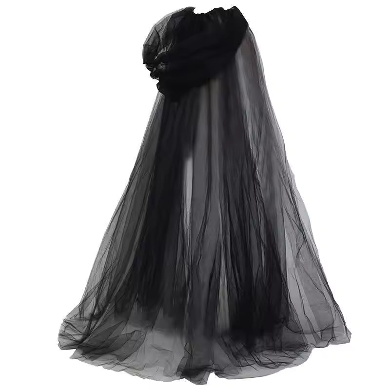 Black Double-Layer Bridal Witch Cloak – Vampire Cosplay Shawl