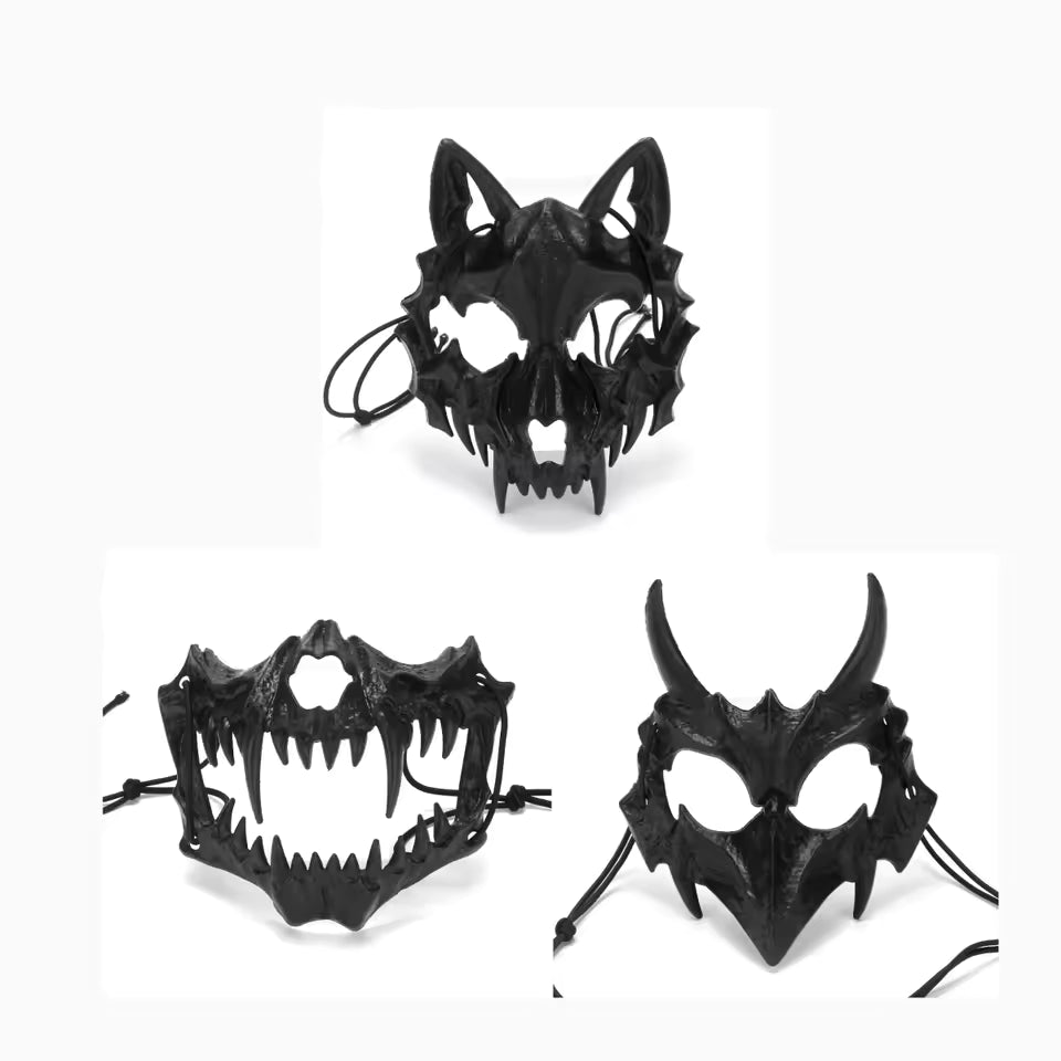 Fierce Half Face Mask Collection — Dragon, Wolf, Tengu & Skull Styles