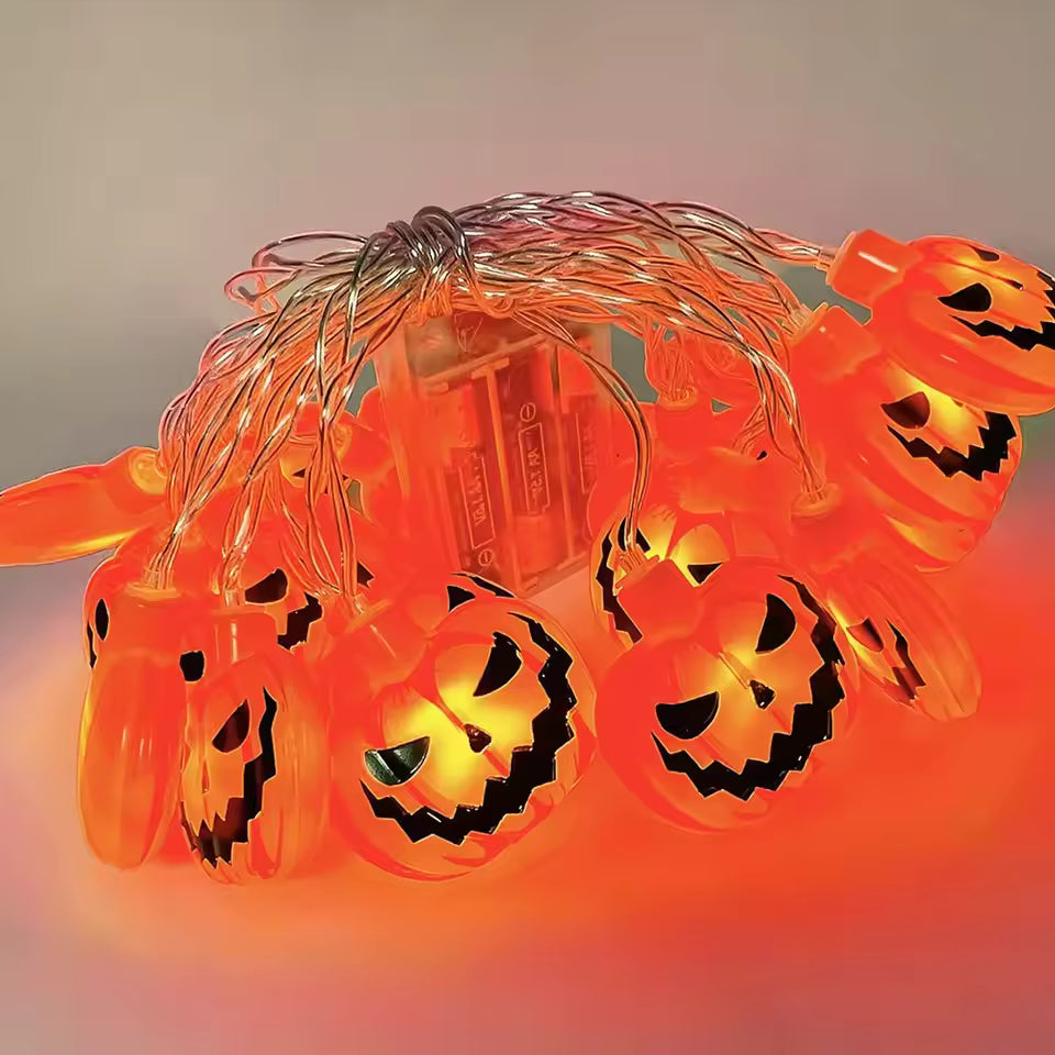 Halloween LED String Lights – Pumpkin, Ghost & Spider Web Hanging Lamps